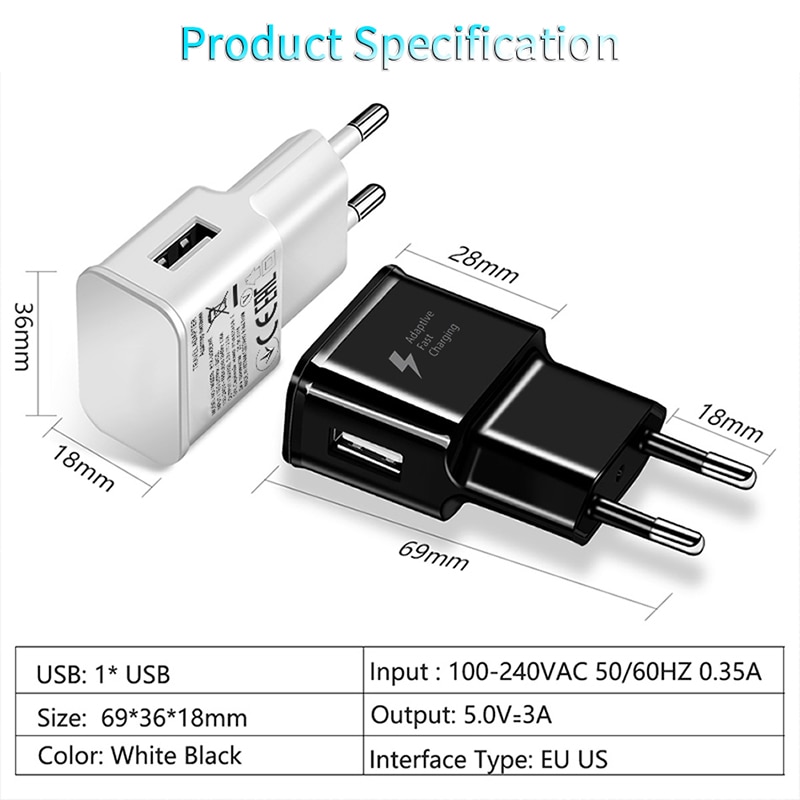 Universal Travel AC Power Charger 5V 3A Plug Adapter USB Wall Charger For Samsung iphone Xiaomi Mobile Phone Charger For ipad