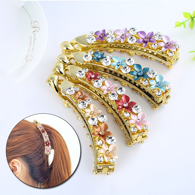 Nowe akcesoria Crystal Barrette Rhinestone spinka do włosów spinka do włosów spinka w kształcie Banana spinki do włosów dla kobiet akcesoria do włosów Hairgrip