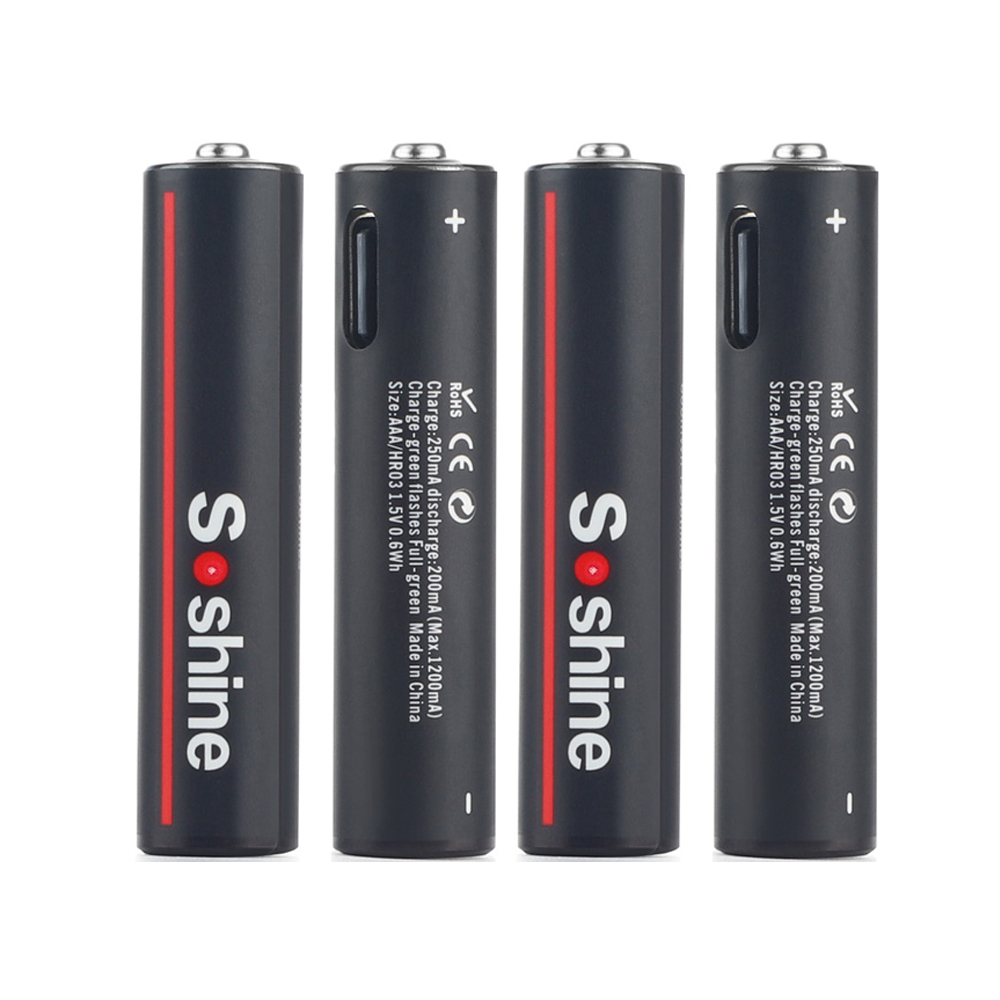 Batterie al litio USB Soshine da 600 mWh Batteria ricaricabile da 1,5 V AAA 600 mWh Ciclo di 1200 volte per topo giocattolo senza fili con telecomando: nero