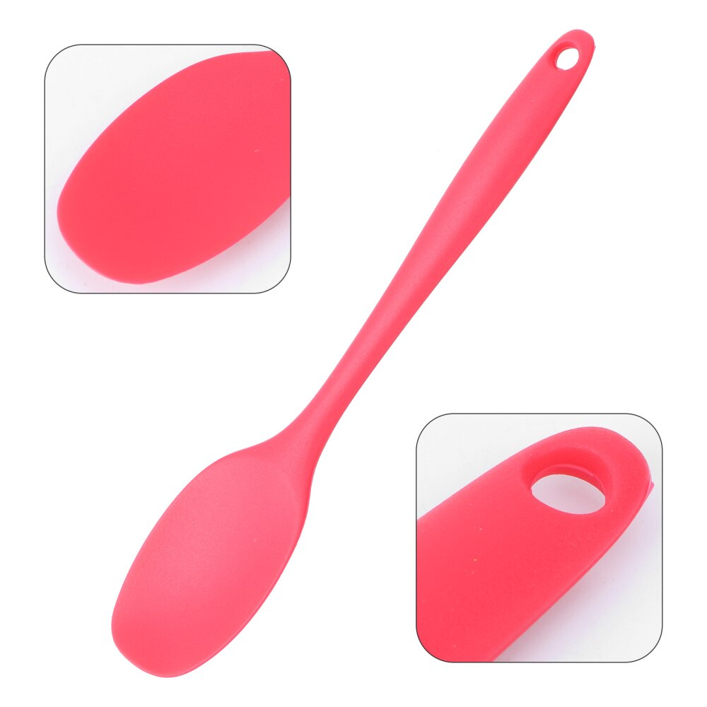 Silicone Soup Spoon Long Handle Nonstick Kids Scoop Food Serving Spoon (Red)