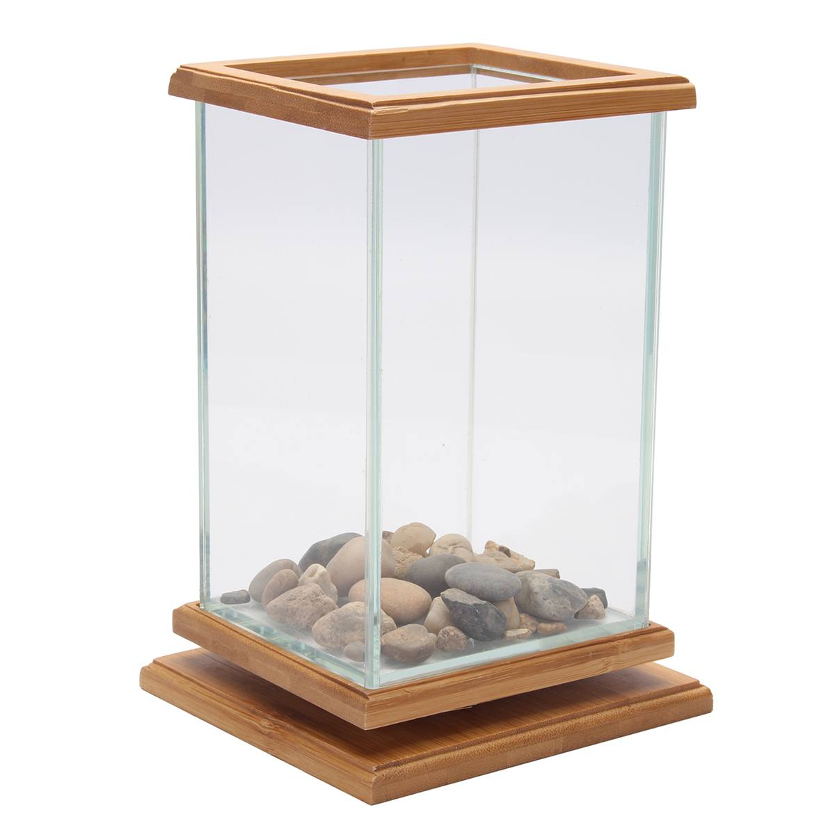 Pecera giratoria cuadrada con luz, Mini acuario, bloque de construcción, pecera, hogar, oficina, mesa, decoración, caja de alimentación: Fish Tank Only