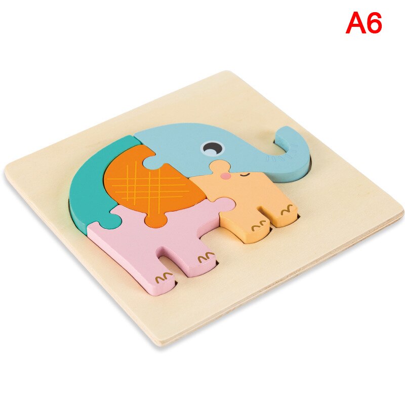 Baby 3D Wooden Puzzle Educational Toys Kids Cartoon Animal Intelligence Puzzles: A6