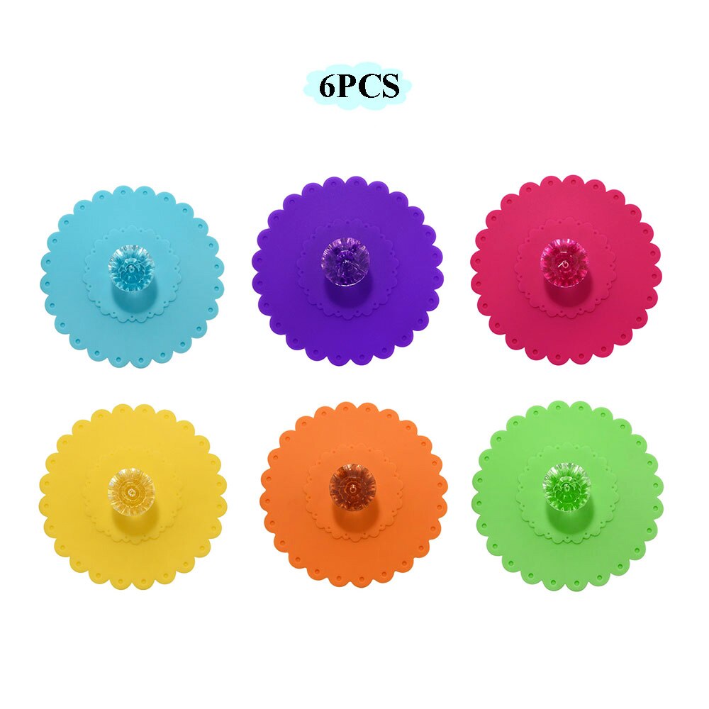 Silicone wor 6Pcs 11CM Transparent Diamond With Flower Pattern Cup Lids Dust-Proof Silicone Mug Cover Bright Color Drink Cup Lid: Default Title