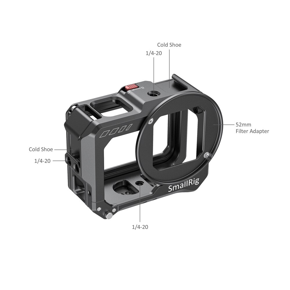 Petite Cage vlog pour GoPro HERO 8 Cage de caméra de tir vidéo noire avec adaptateur de filtre 52mm + support de chaussure froide-2505