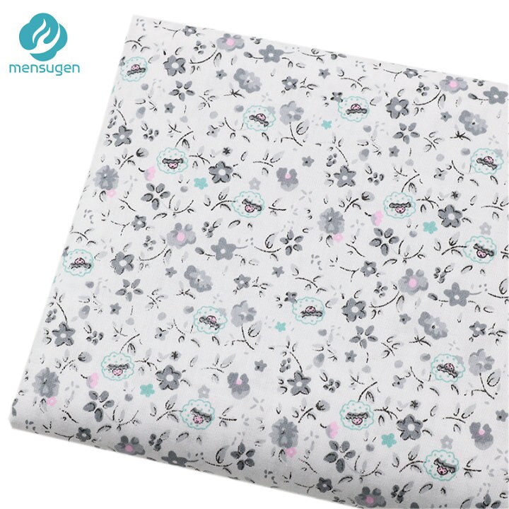 Telas blancas de algodón con flores grises para vestidos, costura de ropa de cama de cuna de bebé, tela de DIY para muñecas, Material de costura: 160cmx50cm