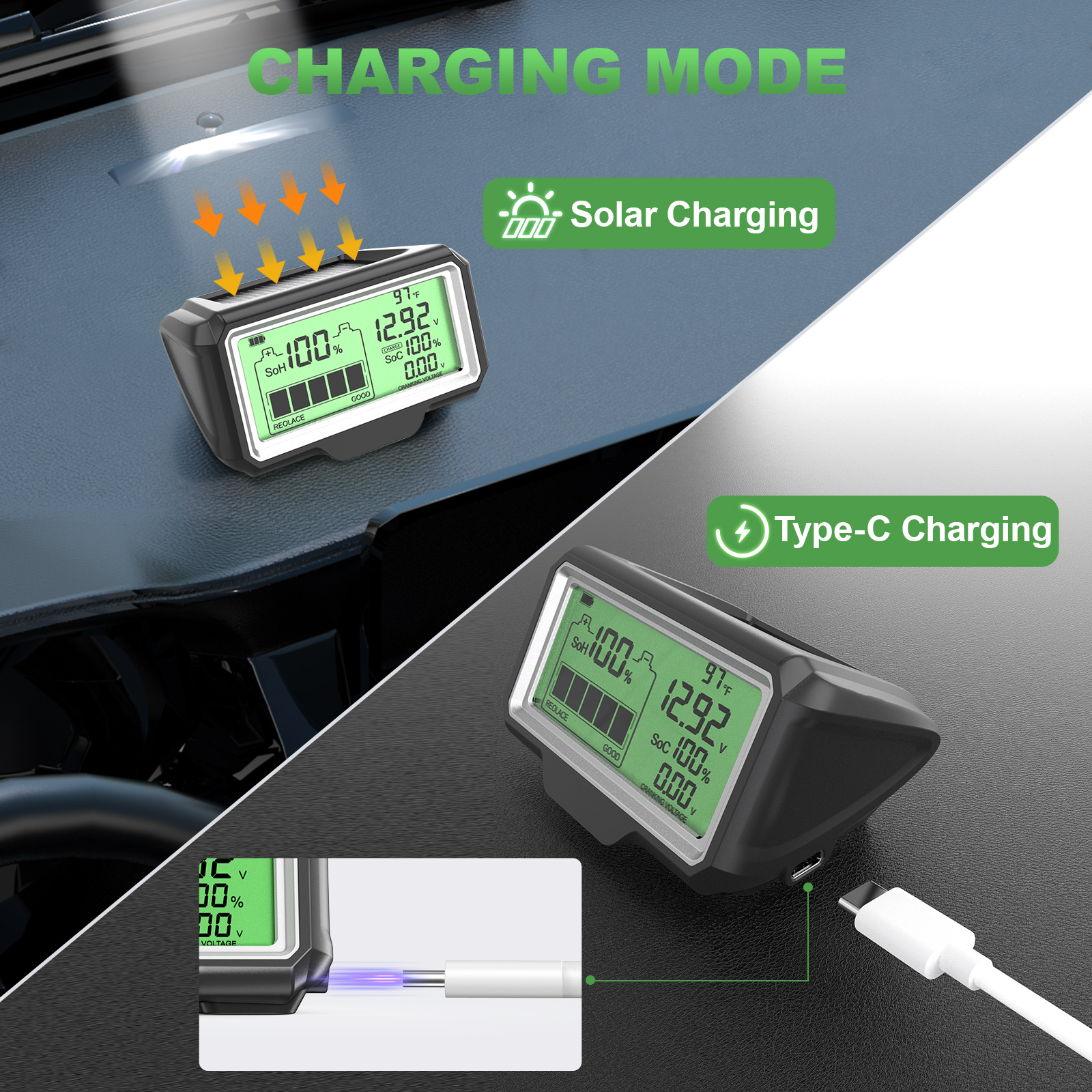 ANCEL BM200 PRO LED Battery Tester for 12V Battery Monitor Display Battery Health SOH SOC Tester Analyzer Charging Tester Tools