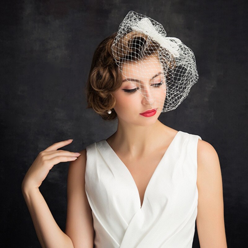 Noeud blanc mariage cage à oiseaux voile visage voiles filet visage mariage voile mariage Acsessoire pour cheveux Accesorios De Boda