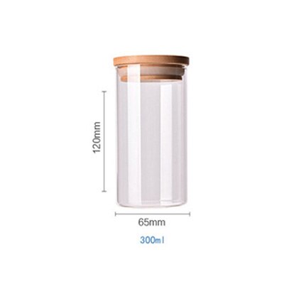 Lagertank mat container bambus dekket høy borosilikat mat forseglet glass tank kjøkken diverse korn lagertank: 3