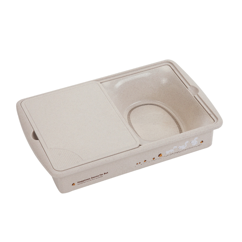 Cesta de lavado multifuncional paja de trigo doble drenaje con tabla de corte Fregadero de la tabla de cortar HTQ99: Beige S