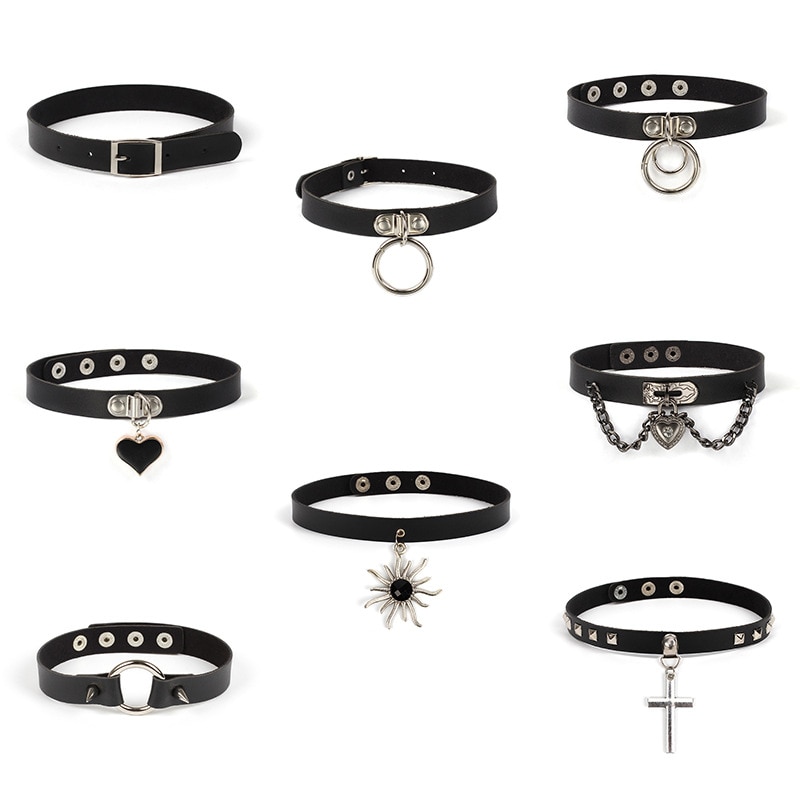 2021 styl Harajuku czarny punkowy Choker Choker damski geometryczny miłość skóra ciemny czarny naszyjnik obojczyka z pałąkiem na kark