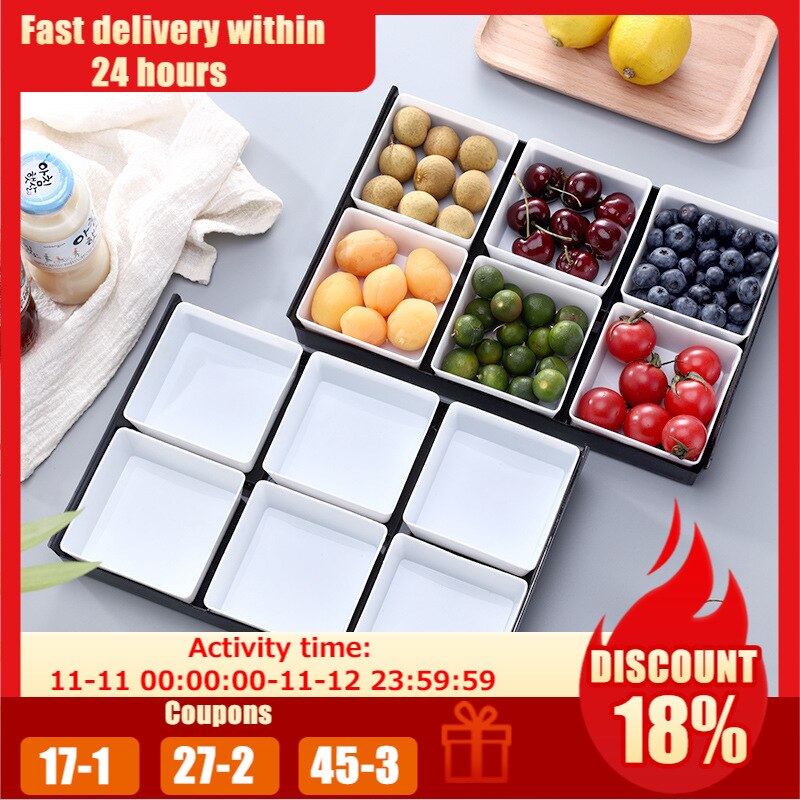 Efterrätt tallrik bricka plast torr frukt snack godis låda nötter melon förvaringslåda te mat maträtt kök arrangör