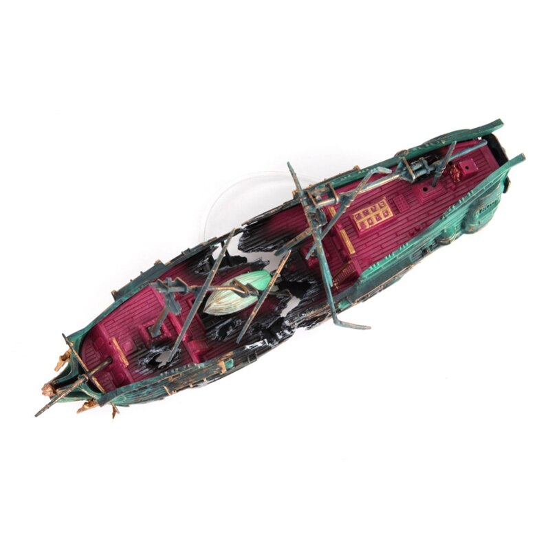 Decoración de bote de acuario grande, barco de acuario con placas de aire, decoración de pecera de naufragio