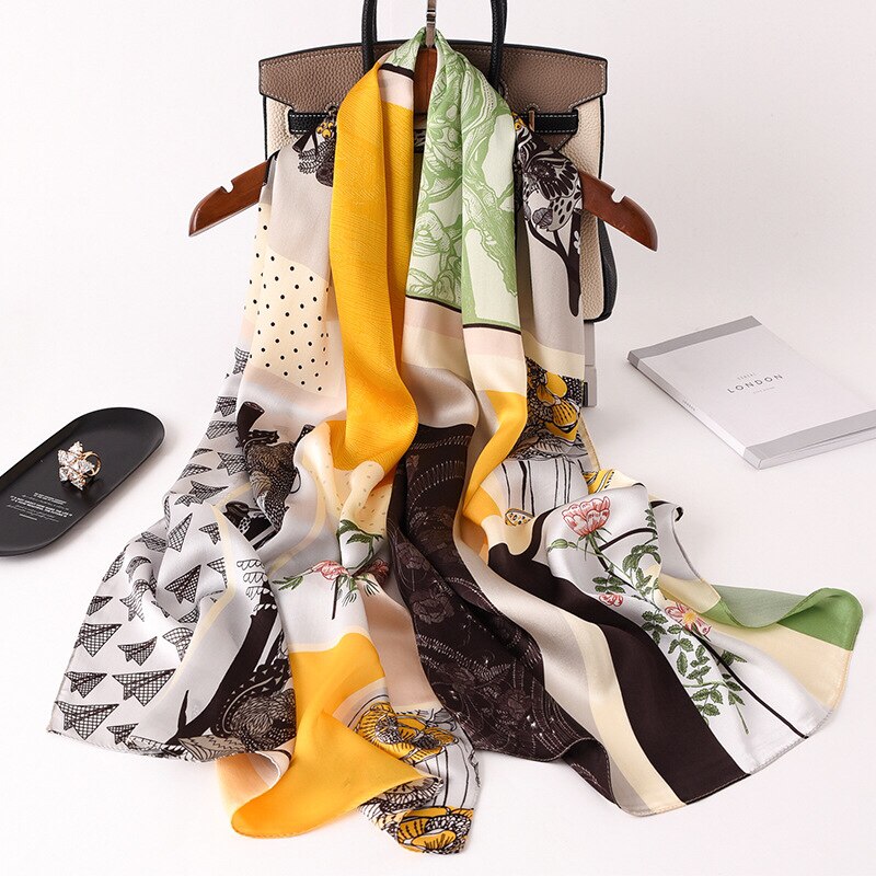 2021Brand Silk Scarf Women Luxury Real Silk Wraps For Ladies Print Shawls Foulard Femme Natural Silk Scarves: 34