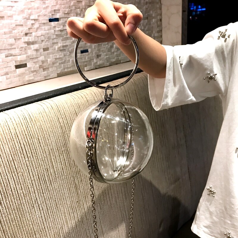 TekiEssica Ball Shaped Transparent Party Bag Women Evening Bag Party Wedding Clutch Purses Chain Shoulder Bag for Birthday