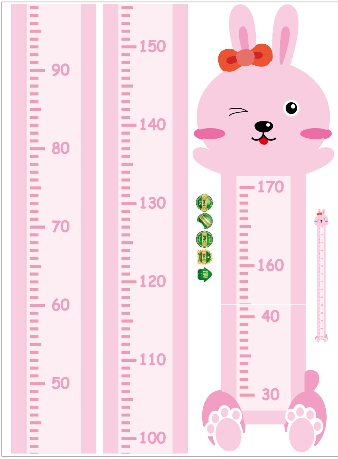 Aftagelig tegneserie dyr wallsticker børn barn vækst højde måle diagram bord abe hund kanin løve børneværelse indretning: Kanin højde diagram
