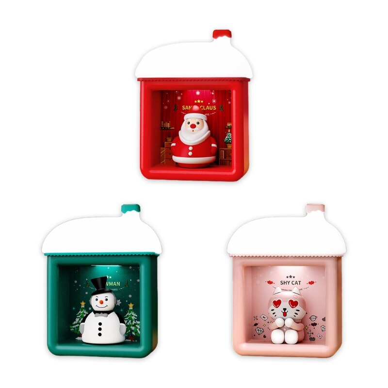 Sneeuw Huis Led Lamp Leuke Cartoon Santa Sneeuwpop Kitty Pop Usb Oplaadbare Wall Mount Tafel Nachtlampje Kerst Decor