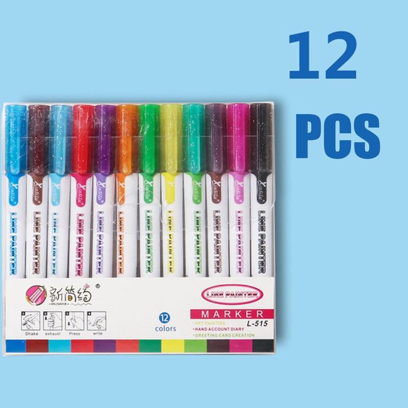 12 kleuren/set dubbele lijnen contourkleur kunstpennen stiften pen omlijningspen markeerstift tekenpennen stift kunstbenodigdheden