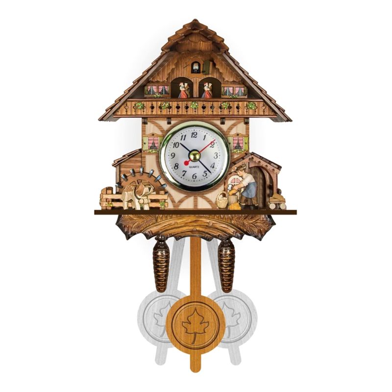 Antieke houten koekoeksklok met vogeltijdbel, wekker, horloge, woondecoratie 449c