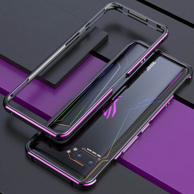 Stoßstange Für Asus ROG Telefon II ZS660KL fallen Ultra Dünne Aluminium Metall Stoßfest Harte Telefon fallen Abdeckung für Asus Zenfone rogphone 2: Schwarz Violett