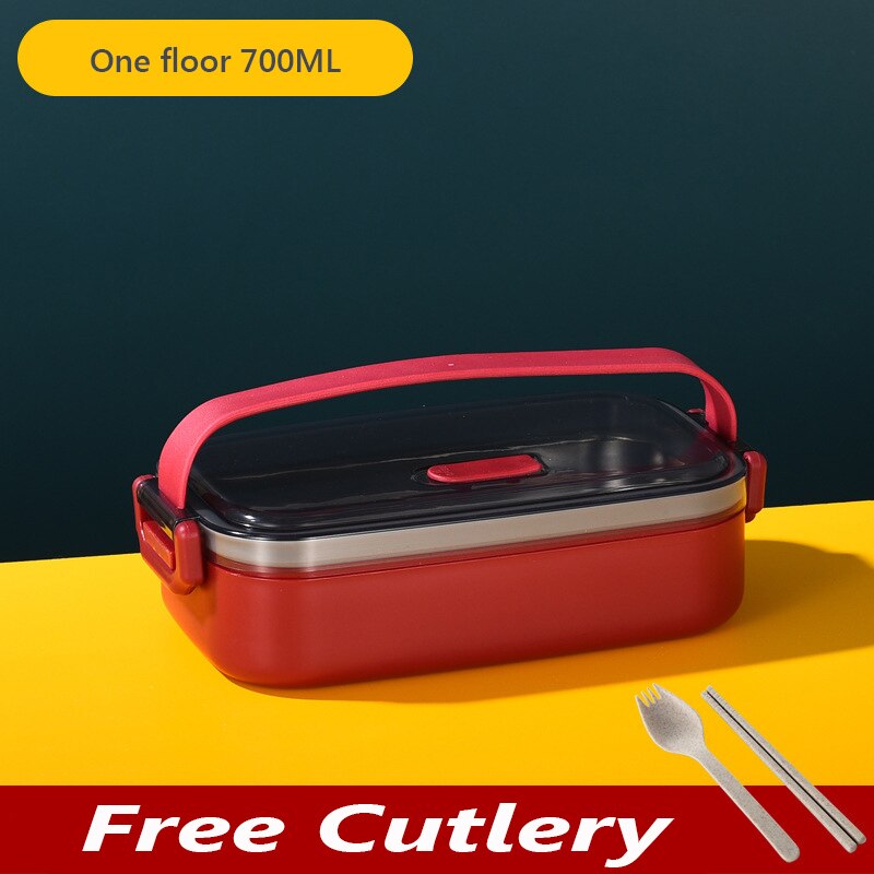 Portable Lunch Box Multilayer Stainless Steel Bento Box For Kids Office Worker Japanese Snacks Food Storage Containers Meal Prep: Single Layer Red