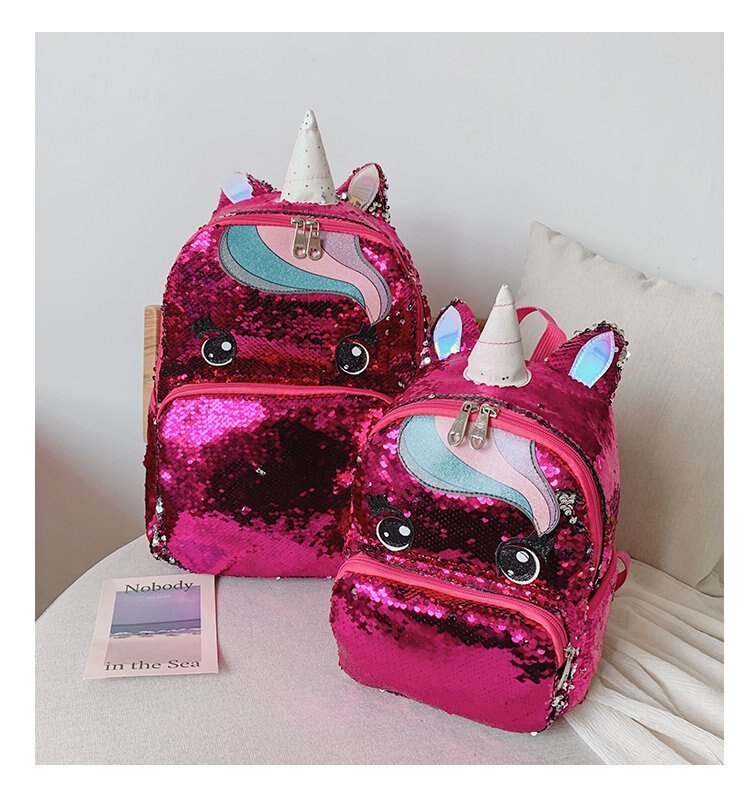 Eenhoorn pailletten schooltas veelkleurige kinderschooltassen voor meisjes rugzak mochila escolar boeken schooltas voor tieners student: Dieproze l