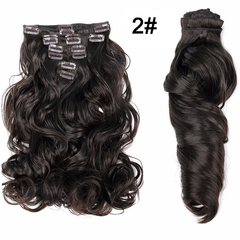Feibin Clip en extensiones de cabello, peluca de pelo largo sintético ondulado 22 pulgadas 55cm, resistente al calor: # 4