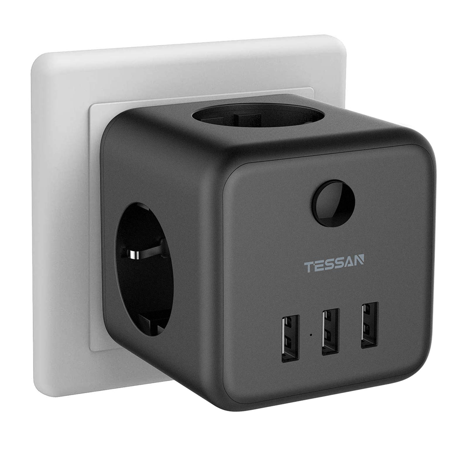 TESSAN – multiprise murale ue, avec 3 prises ca, 3 Ports USB et interrupteur marche/arrêt, 100-250V, adaptateur de Charge pour le bureau: TS-301-DE-BK