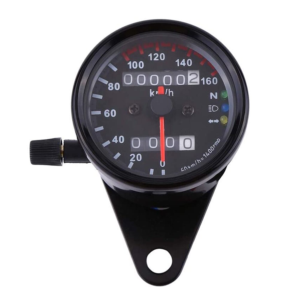 Universal Motorcycle Cafe Racer Speedometer Odometer Gauge 0-160 km/h Instrument with LED Indicator: Black