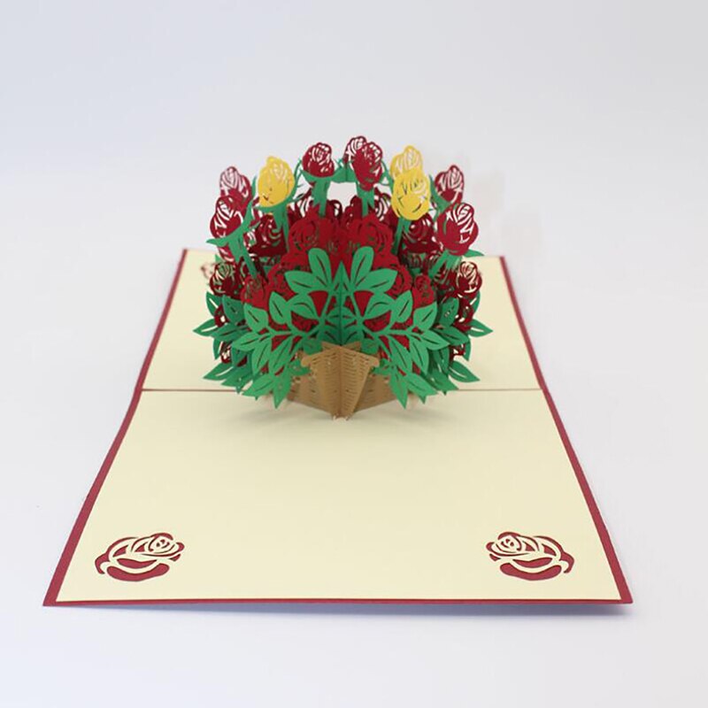 3d pop-up uitnodigingskaarten, papieren rozen, bloemenmand, verjaardagsgroetkaarten, toeristische ansichtkaart, save-the-date kaart