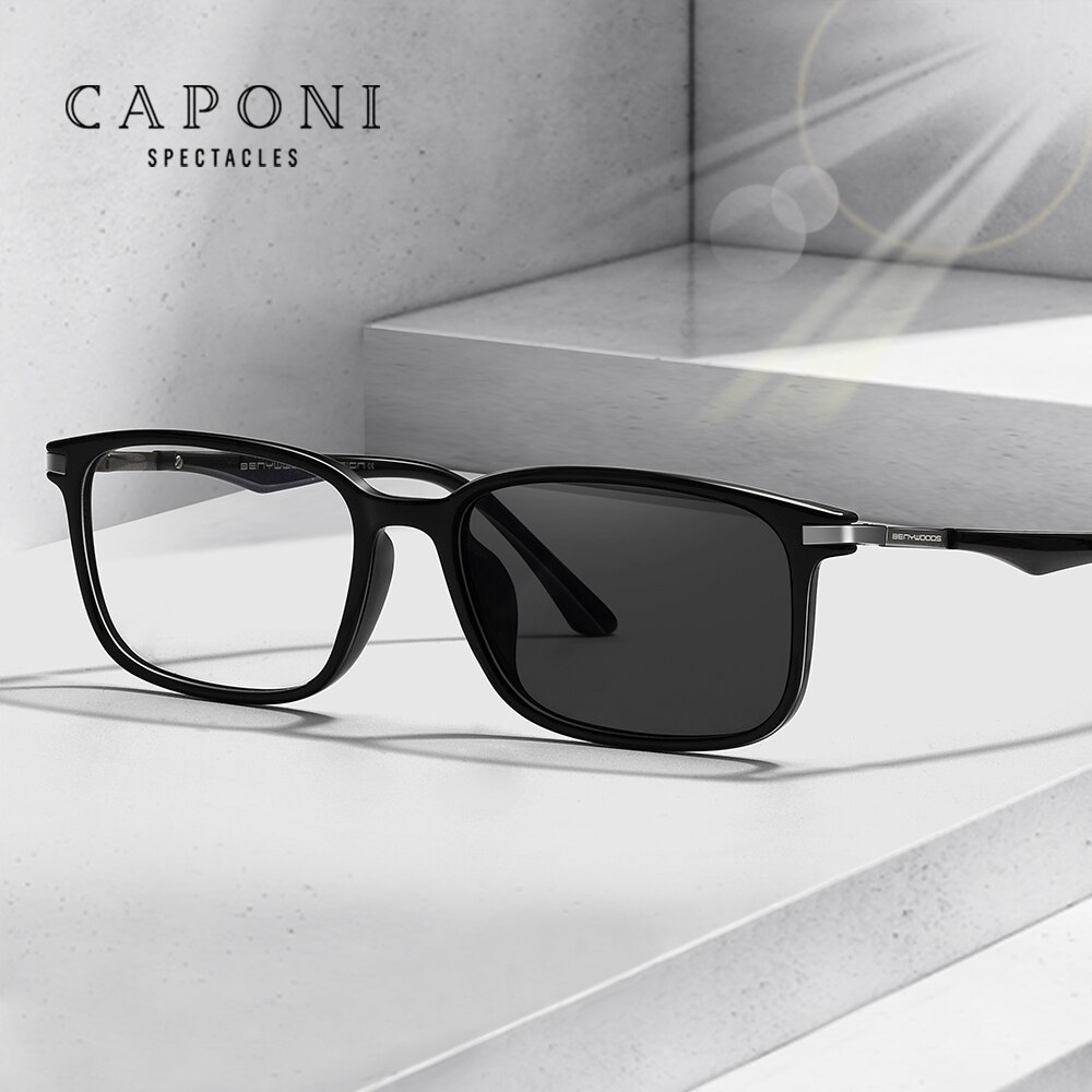 Caponi photochromic briller herre anti blue ray datamaskin briller for menn full frame uv lys blokkerende business mannlige briller  bf6105