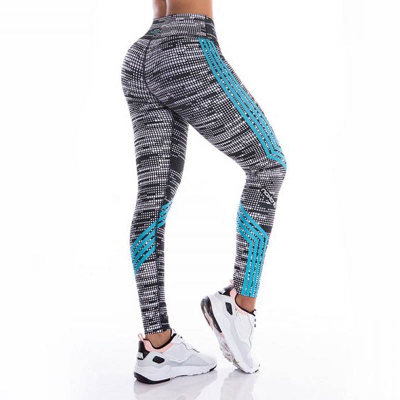 Stil kvinnor blommiga fitness leggings dam fitness elastisk kraft polyester långbyxor