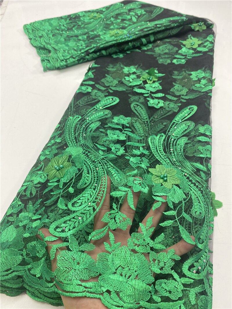 African Beaded Lace Fabric 3D Tulle Lace Material French Nigerian Lace Fabrics For Wedding Sewing YA3631B-4: Picture 1