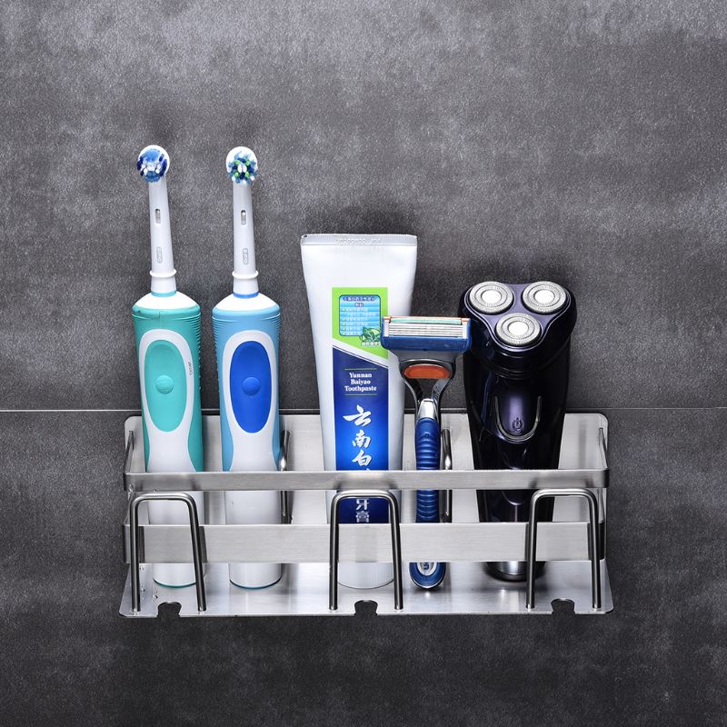 Stainless Steel Toothbrush Holder Toothpaste Stand Rack Adhesive Bathroom Organizer