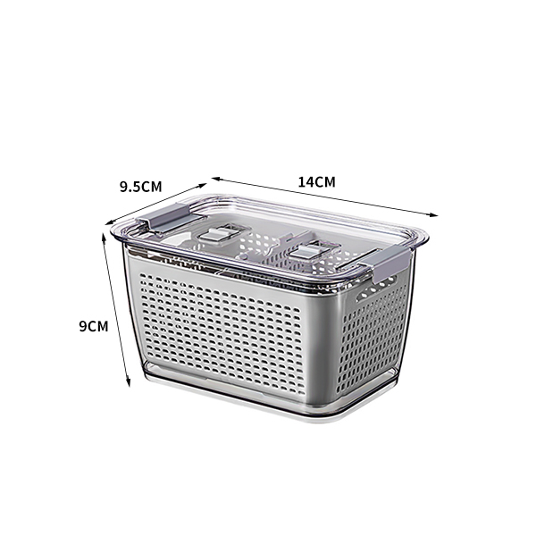 Refrigerator Food Produce Saver Storage Containers With Lid Fridge Fresh Vegetable Colander Storage Box Kitchen Organization: S Grey
