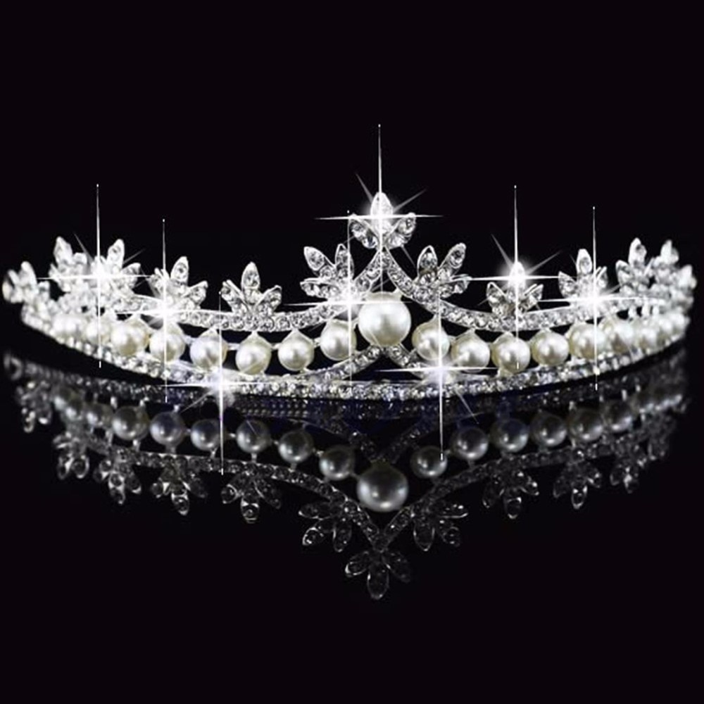 Bruids Prinses Strass Parel Kristal Haar Tiara Wedding Crown Veil Hoofdband