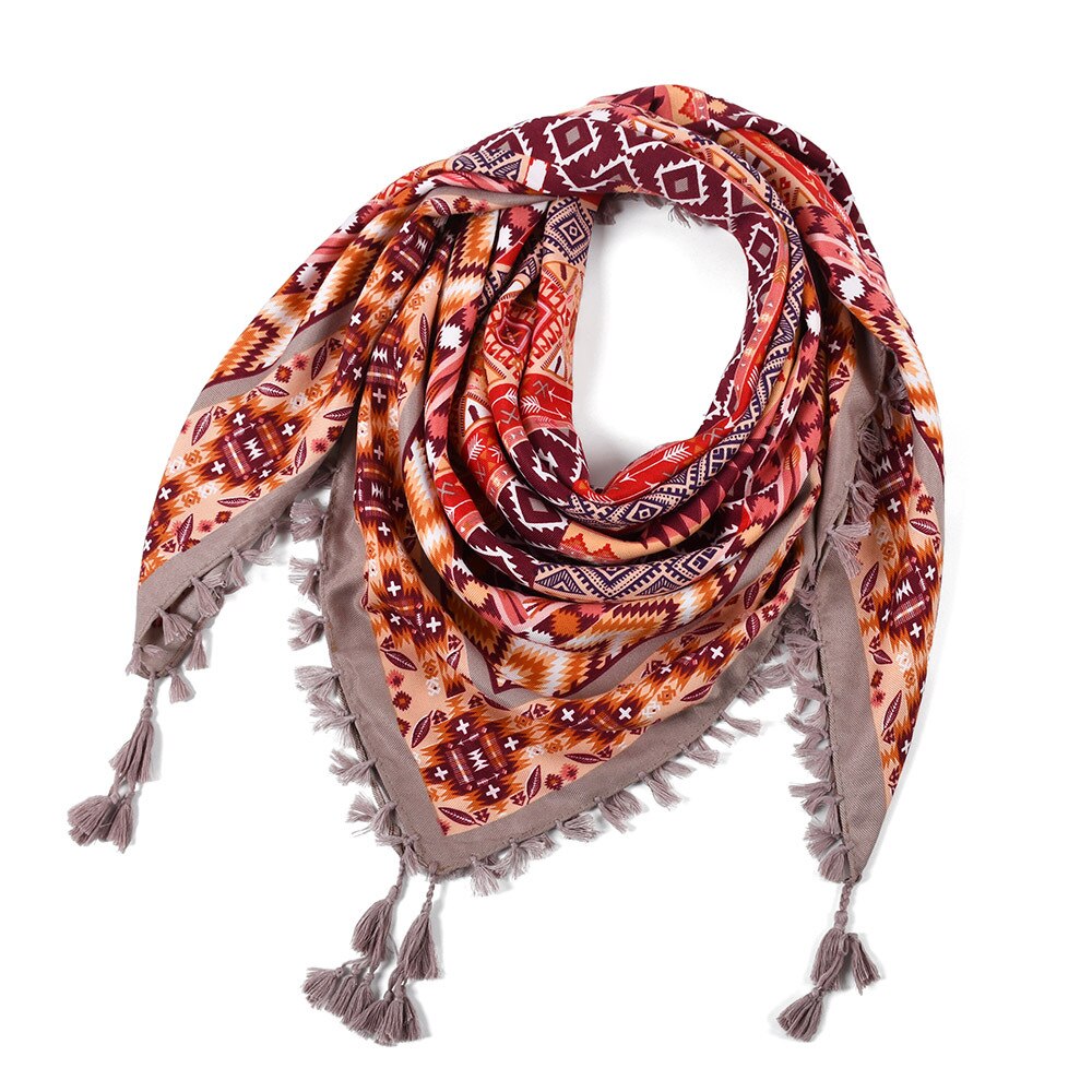Sjaal Vrouwen Winter Bohemian Vierkante Zakdoek Sjaal Wrap Retro Patroon Kwastje Vrouwelijke Sjaal Grote 115Cm Katoen Foulard Bloemen: 36