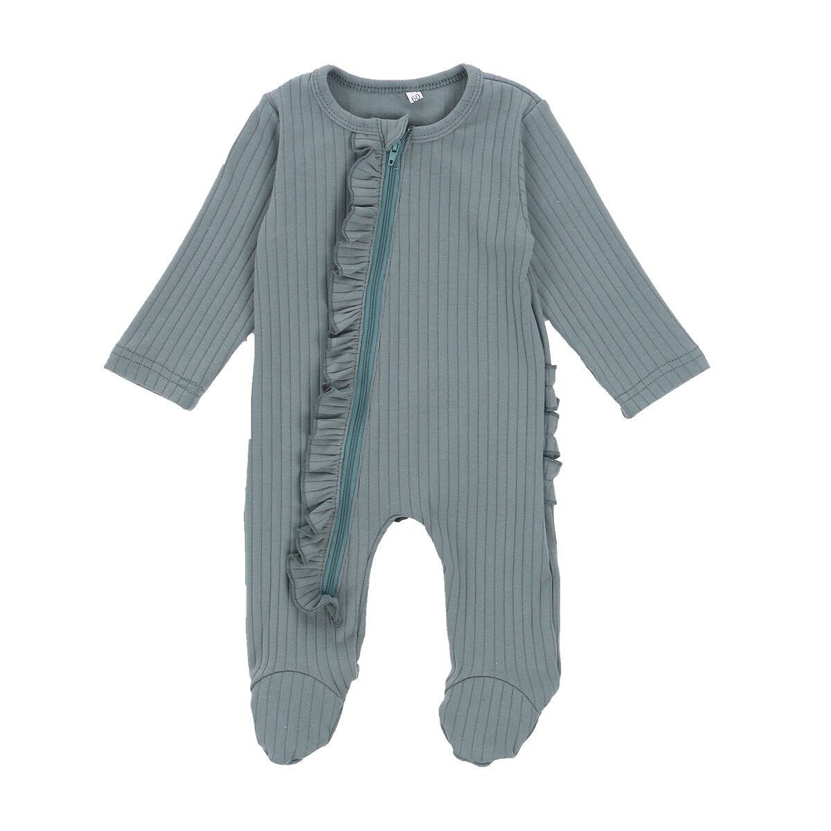 Breathable Infant Long Sleeve Jumpsuit, Spring Autumn Baby Girls Boys Simple Style Stringy Selvedge Solid Color Footed Sleepwear: Sky Blue / 3-6m