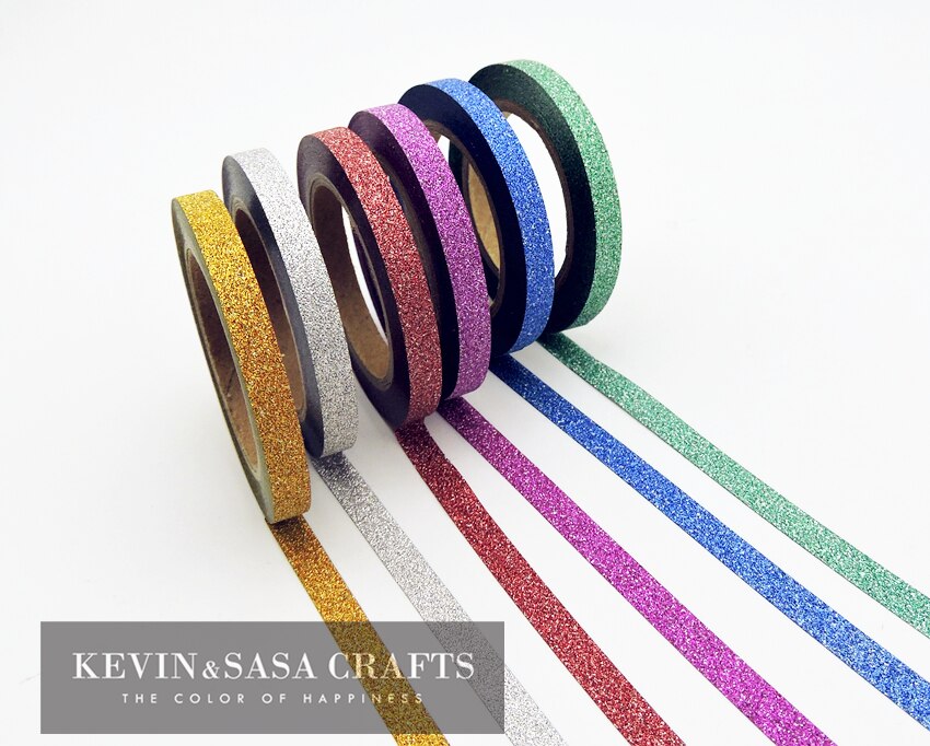 Cinta Washi de colores con brillos, papelería japonesa, 0,5x6,5 metros, libro de recortes de papel Kawaii, material escolar, cintas decorativas, máscara, 6 uds./venta