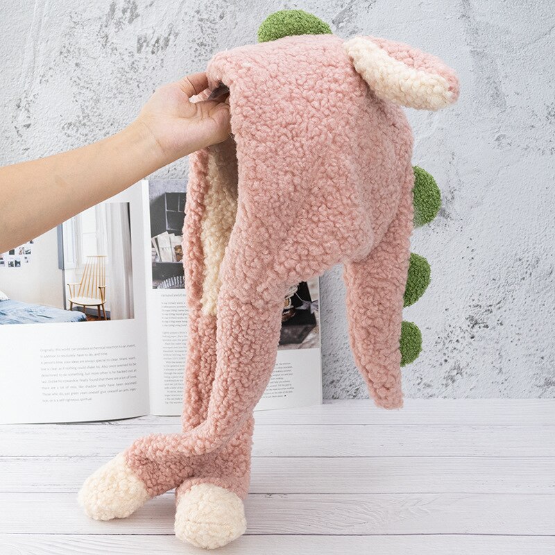 Mode Vrouwen Meisjes Bewegende Oren Hoed Dinosaurus Winter Plus Warme Plezier Multifunctionele Kleding Accessoires 3 Kleuren