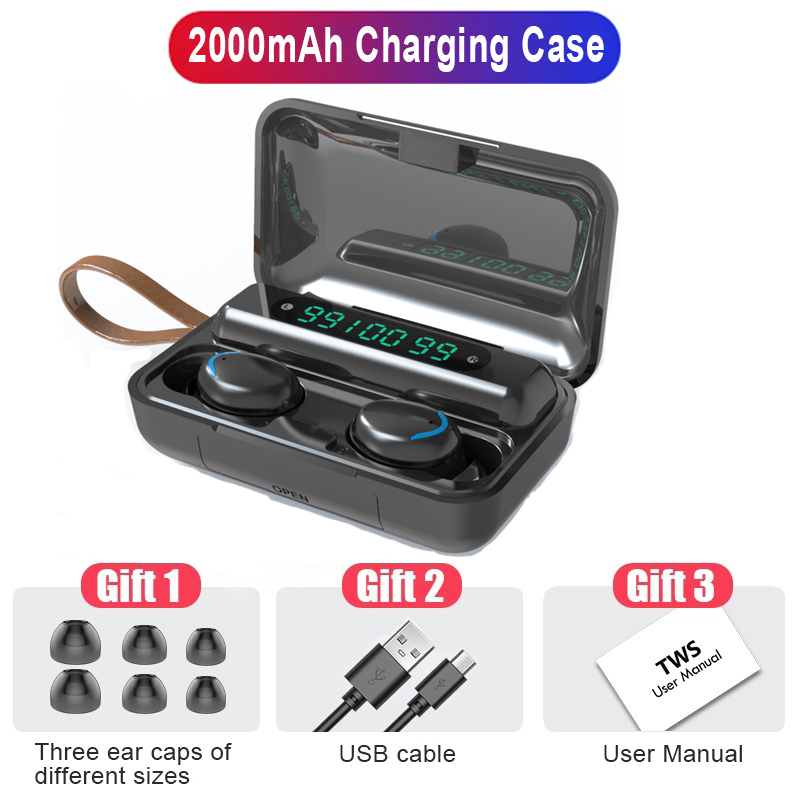 Echte draadloze bluetooth-oortelefoon met touchbediening, sporthoofdtelefoon, mini-oordopjes, stereobas,  f9 waterdichte draadloze headset met microfoon, android: A