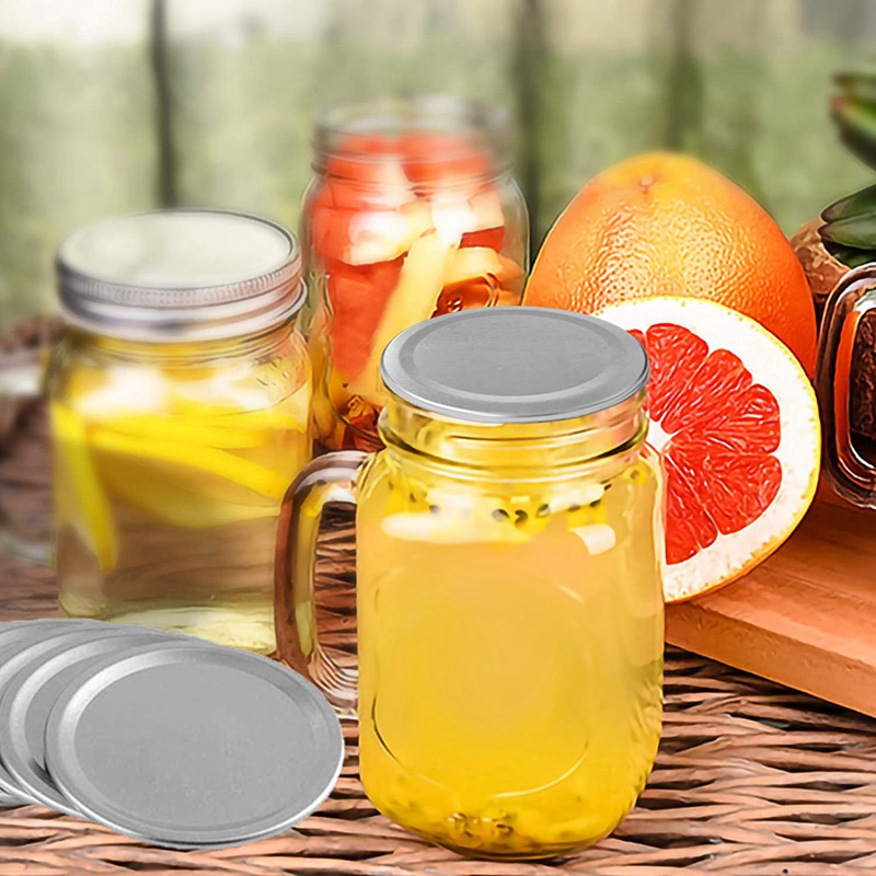 50 Pcs Wide Mouth 86 MM Mason Jar Canning Lids, Reusable Leak Proof Split-Type Silver Lids with Silicone Seals Rings