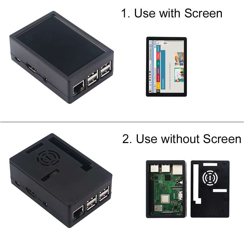 Boîtier en plastique ABS pour Raspberry Pi 3 B +, ventilateur de refroidissement 5V, écran tactile 3.5 pouces