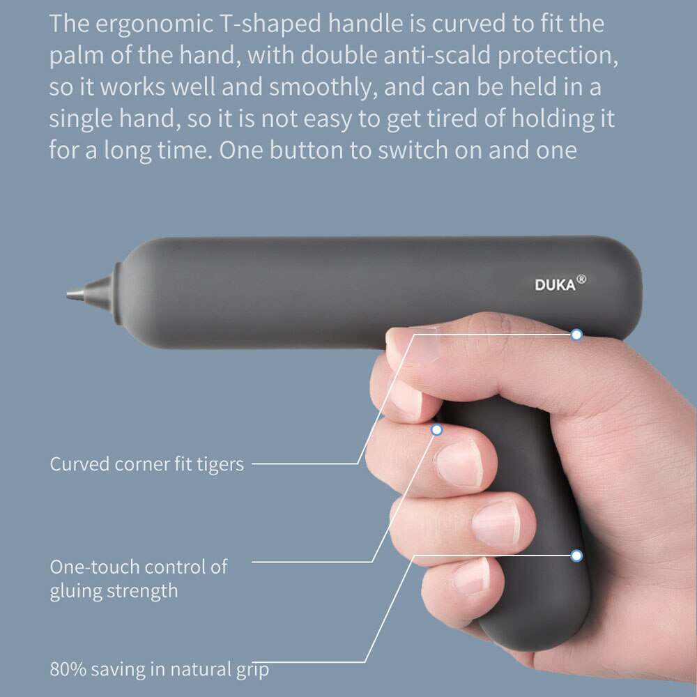 DUKA Portable Electric Melt Glue Machine Cordless Melt Applicator Rechargeable Glue Extrusion Tool with 8 Glue Sticks