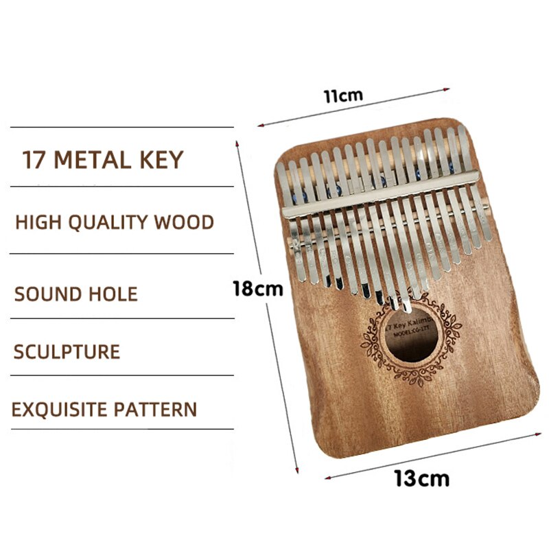 Kalimba 17 key Thumb Piano Wood Mahogany Mbira Body Musical Instruments Kalimba Piano with Accessories