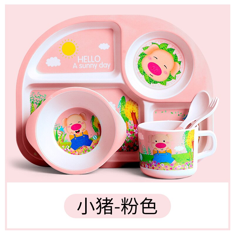 Bamboo Kids Dinnerware Set,Food Plate Bowl Cup Spoon Fork Dishware,Cartoon Tableware,Healthy Mealtime,Dishwasher Safe,BPA Free: I