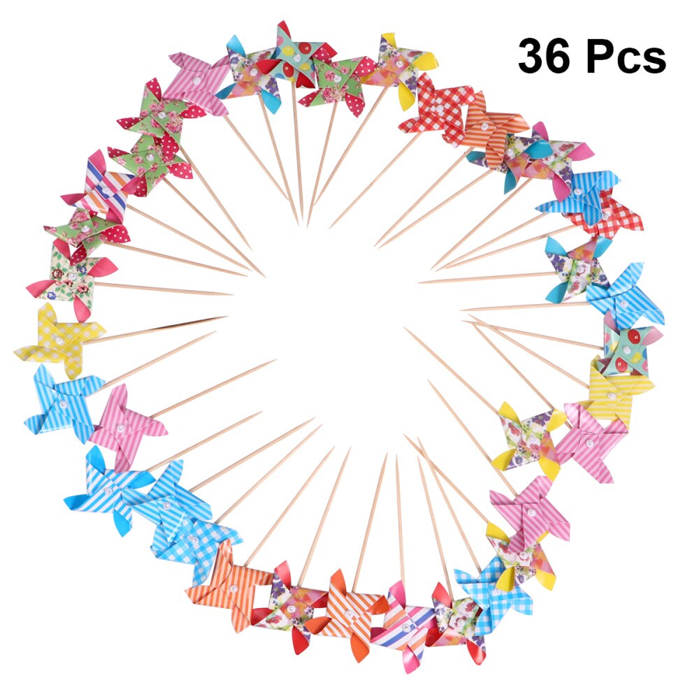 36Pcs Spinning Windmolen Cake Toppers Grappige Cupcake Ornament Picks Cake Decor Dessert Versiering Voor Party Verjaardag (Willekeurige Stijl)