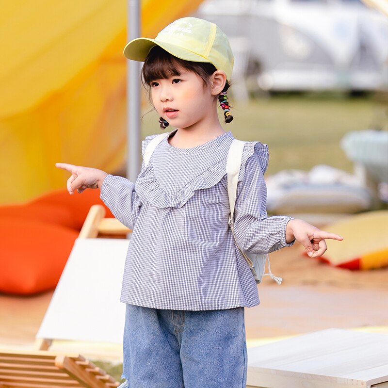 Ropa para Niñas , camisas de manga larga para niñas, blusa a cuadros de algodón, camisetas de princesa para niñas pequeñas, Tops casuales para niños pequeños
