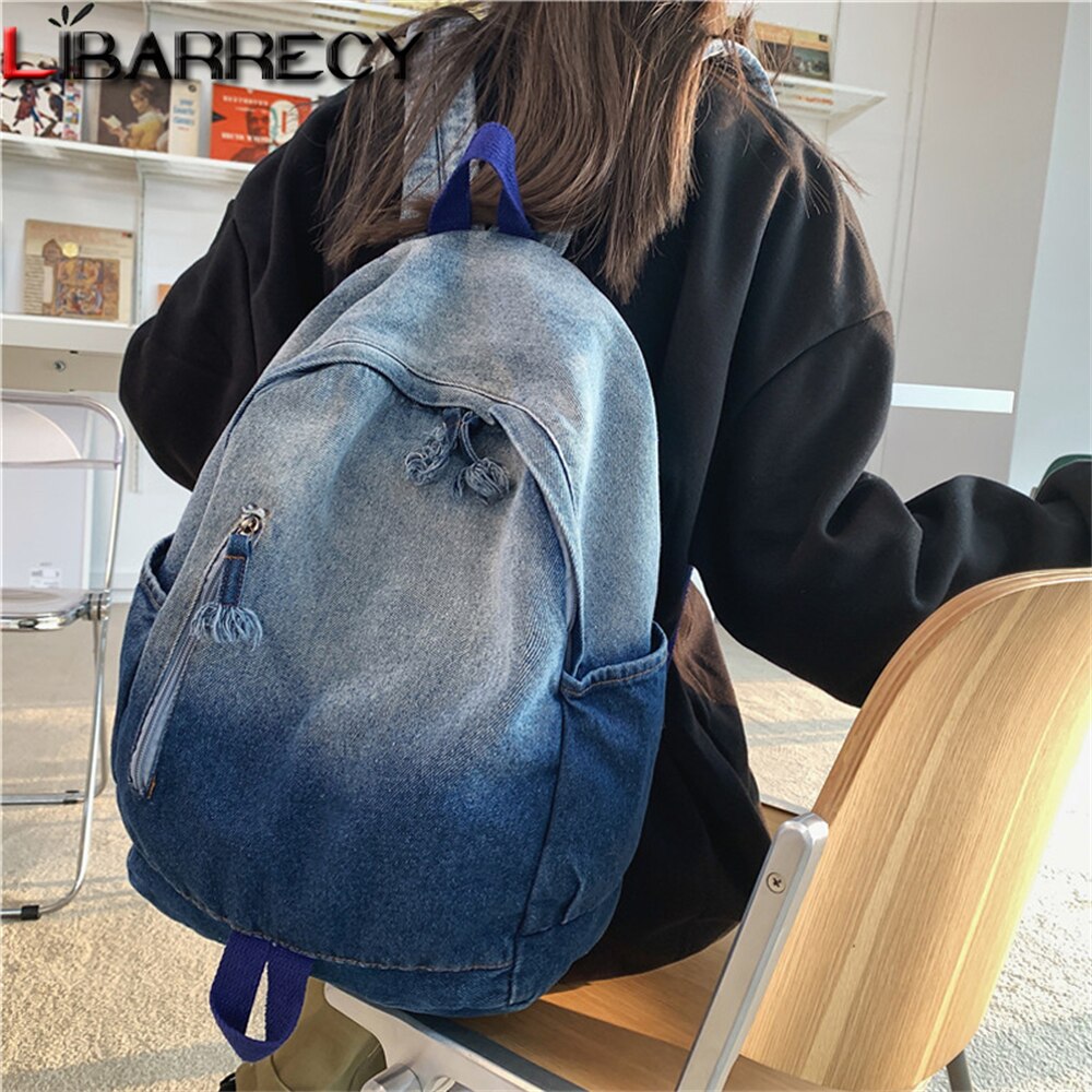 Panelled Designer New Style Ladies Backpack 2022 High Quality Denim Women Student School Bags Fashion Women's Bag Bolsa Feminina
