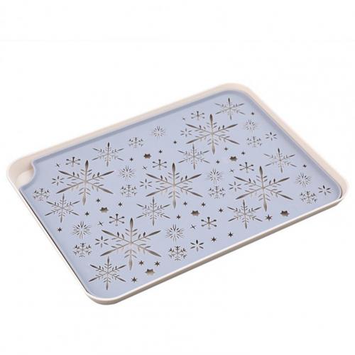 Kitchen Quick Drain Storage Tray Eco-friendly Hollow Pattern Plastic Rectangular Dessert Tray Supplies for Home: Grey L
