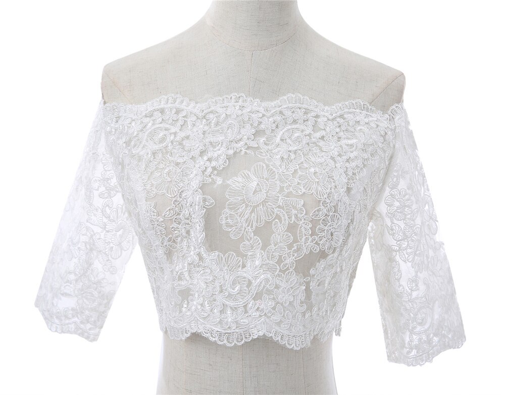 Boat Neck Wedding Bolero Lace Appliques Women Cape Beaded Wedding Shawl Vintage Bridal Wrap Wedding Accessories